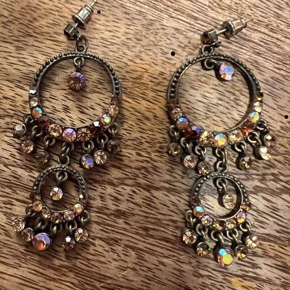 Bronze Boho Crystal Rhinestone Chandelier Drop Earrings - Picture 11 of 11